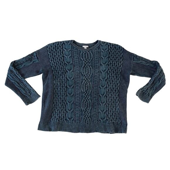 J Jill Blue Cable Knit Pullover Sweater Wmns L Tall Fisherman Casual - Picture 1 of 9